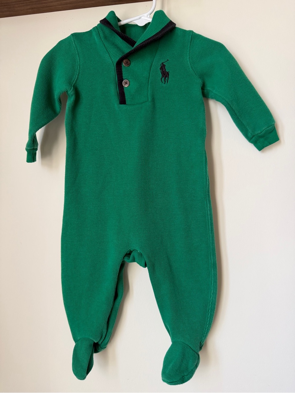 Ralph Lauren baby boy 9 months cotton green shawl collar footie